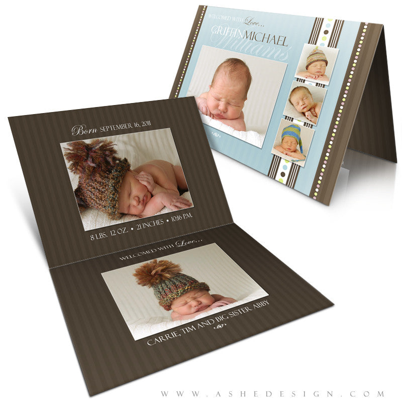 5x7 Folded Birth Announcement - Griffin Michael
