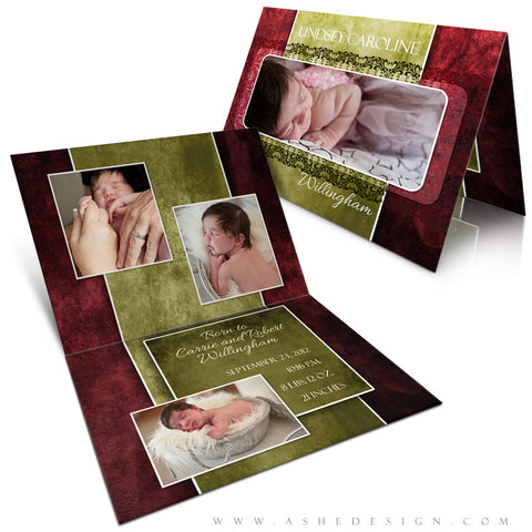 Birth Announcement 5x7 Folded Card - Lindsey Caroline