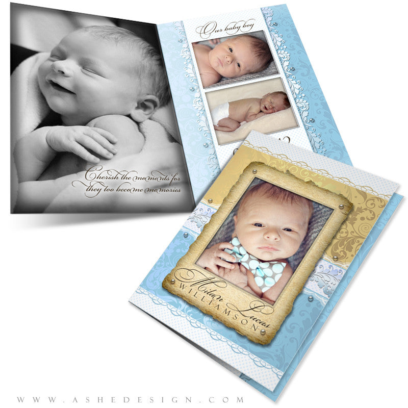 Birth Announcement 5x7 Folded Card - Milan Lucas