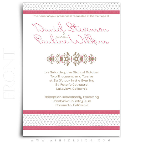 5x7 Flat Wedding Invitation - Raspberry Cream