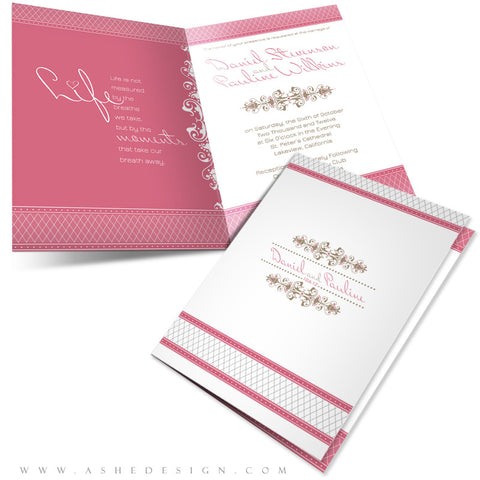 5x7 Folded Wedding Invitation - Raspberry Cream