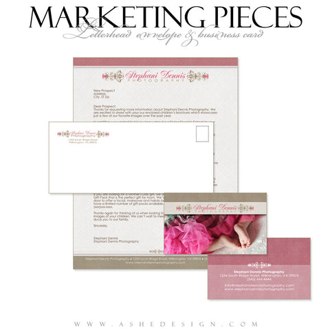 Business Card & Letterhead Set Designs - Raspberry Cream