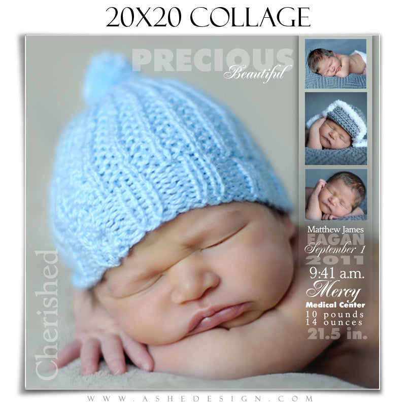 Ashe Design | Newborn Collage Template 20x20