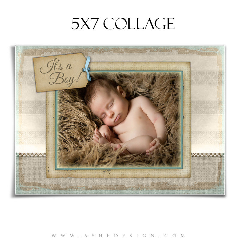 Newborn Boy Collage (5x7) - A Stitch In Time (Boy)