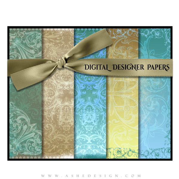 Digital Designer Paper Set - Bronzed Turquoise