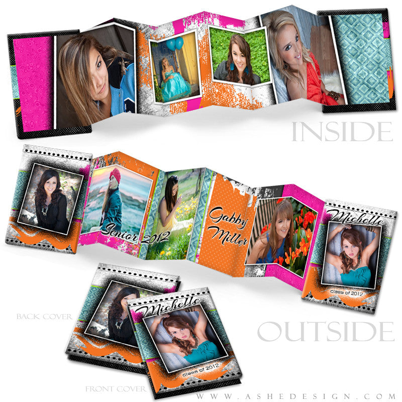 Senior Girl Photo Book Template (2.5x3.5 Wallet Accordion) - Neon