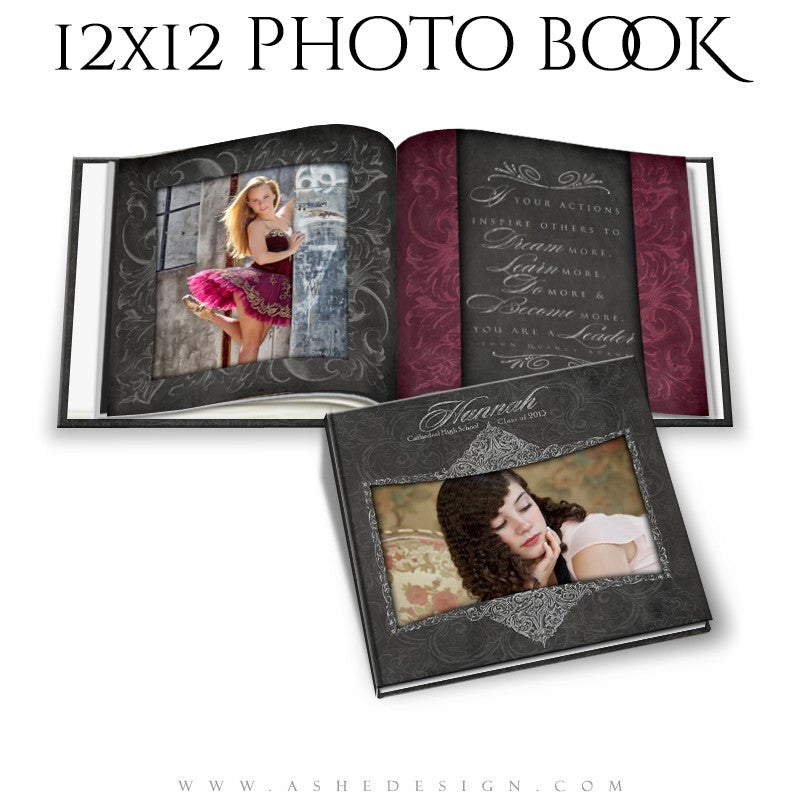 Photo Book Template 12x12 | Chalkboard Senior Girl cover