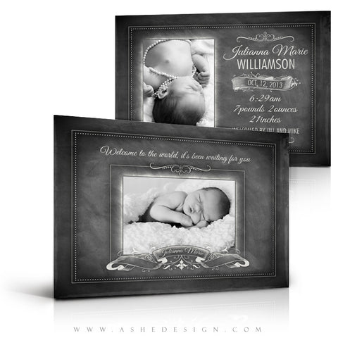 Chalkboard Baby Girl 5x7 Flat Birth Announcement full web display