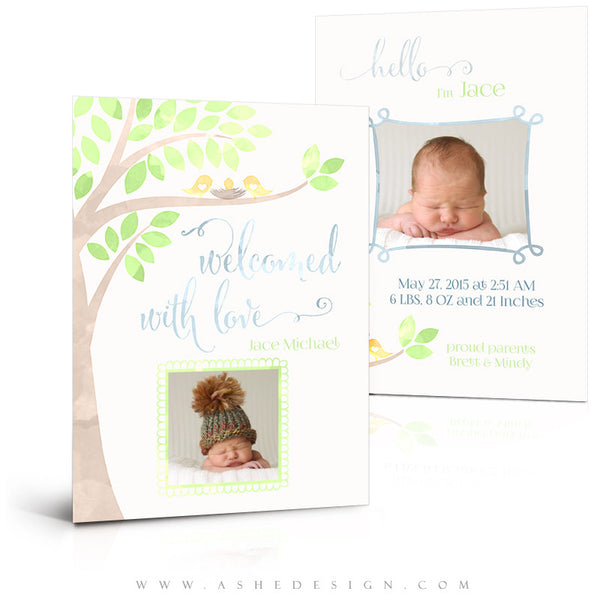 Birth Announcement 5x7 Flat | Watercolor Baby Jace 3D