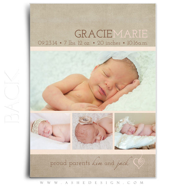 Girl Birth Announcement Template | Gracie Marie back
