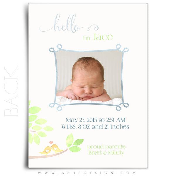 Birth Announcement | Watercolor Baby Jace back