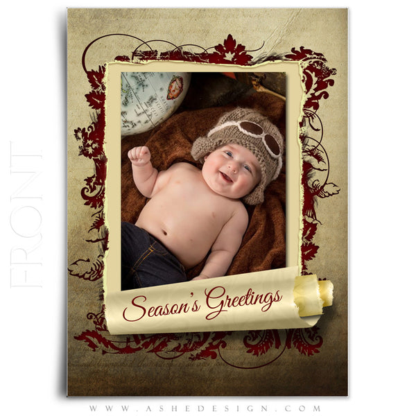 Christmas Card Photoshop Templates | Scrolled Holiday front