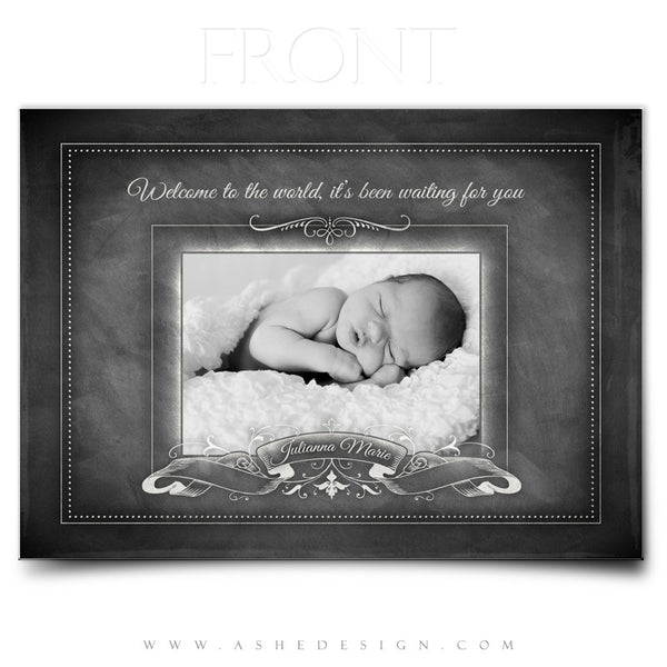 Chalkboard Baby Girl 5x7 Flat Birth Announcement Front web display