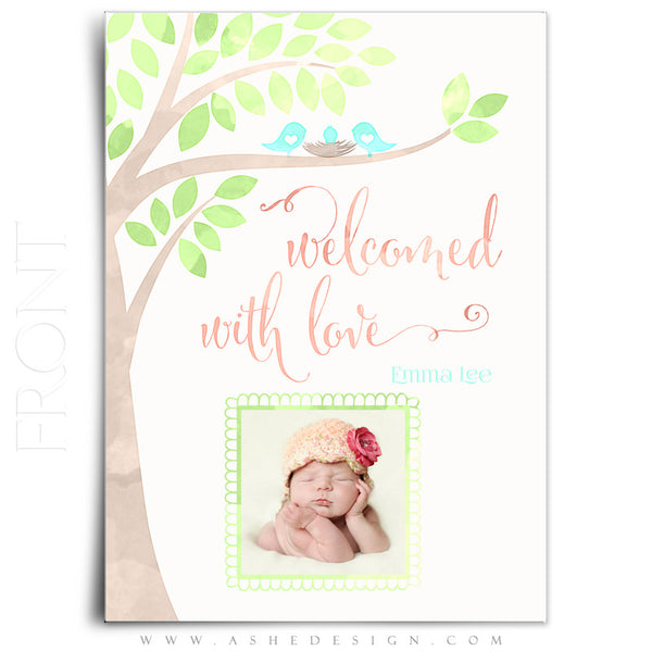 Birth Announcement 5x7 | Watercolor Baby Emma front