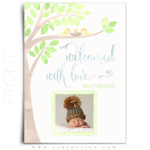 Birth Announcement 5x7 Flat | Watercolor Baby Jace front