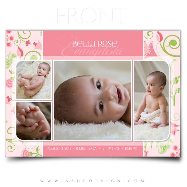 Birth Announcement 5x7 Flat | Bella Rose front