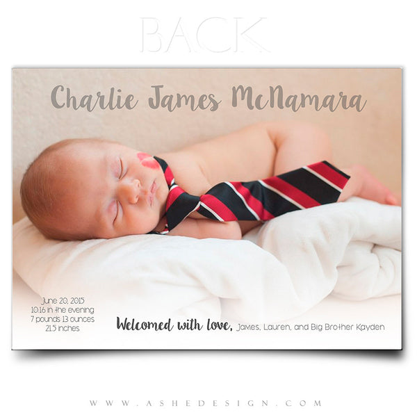 Birth Announcement 5x7 | Simply Baby Charlie back