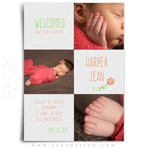Girl Birth Announcement 5x7 | Simply Baby Harper back