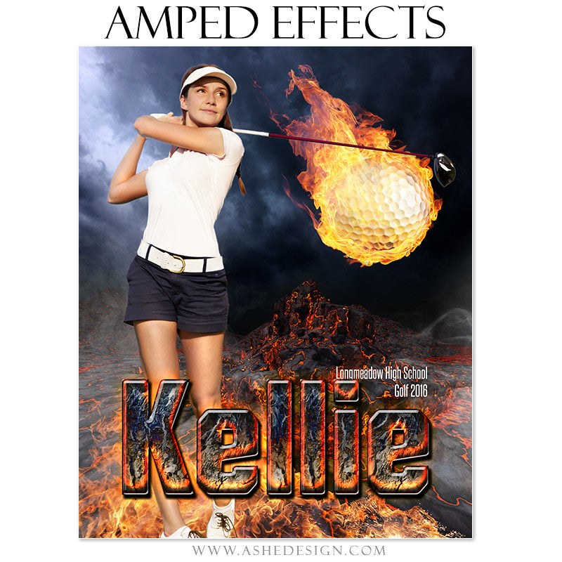 Ashe Design | Amped Effects | Photoshop Templates | Sports Poster 16x20 | Fire Ball Golf
