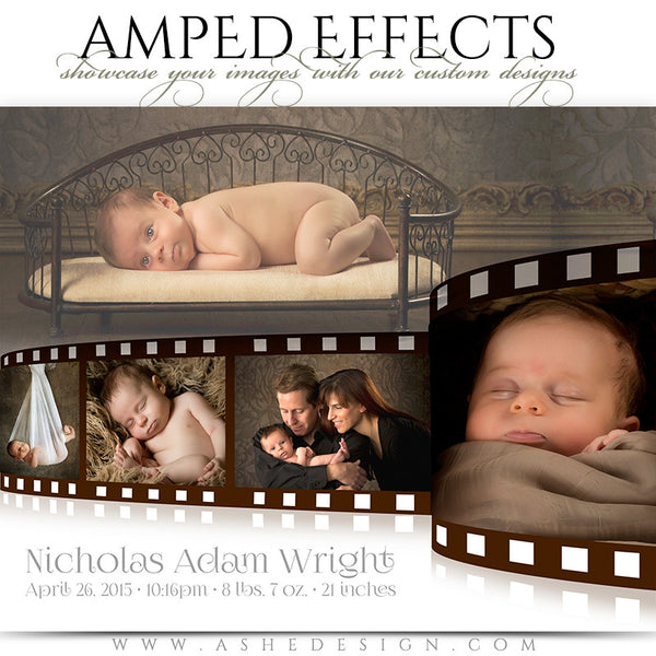 Ashe Design | Amped Effects Photography Templates | Film Strip birth