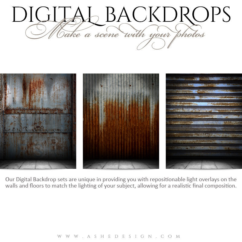 Ashe Design | Digital Backdrops | 16x20 | Corrugated Metal