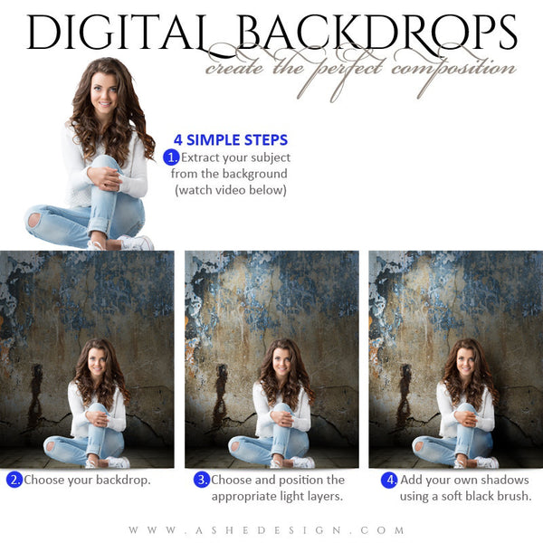 Ashe Design | Digital Backdrops | 16x20 | Cracked Grunge senior girl