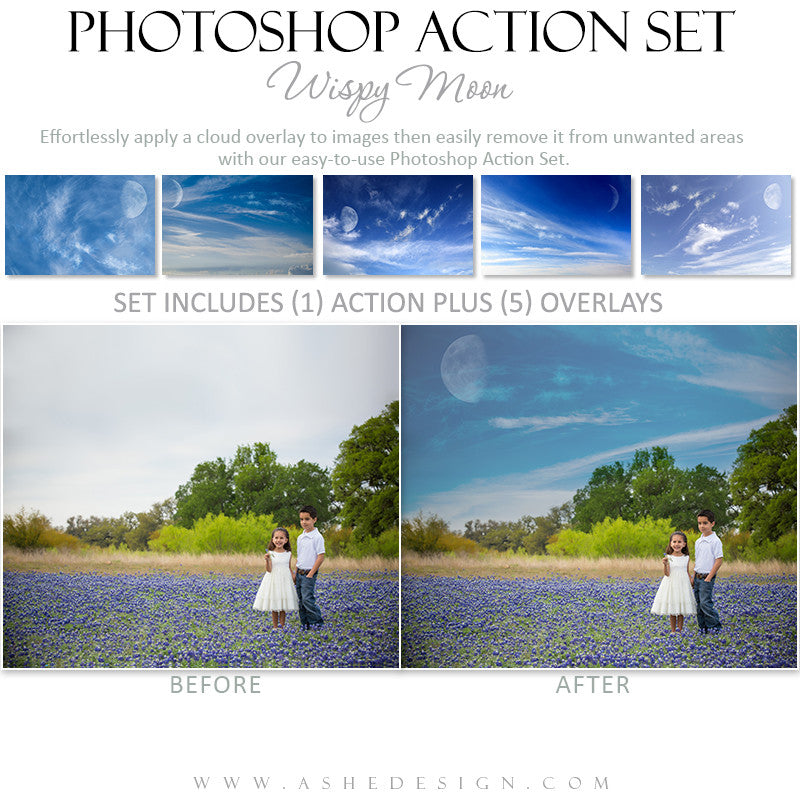 Ashe Design | Photoshop Action | Cloud Overlays | Wispy Moon