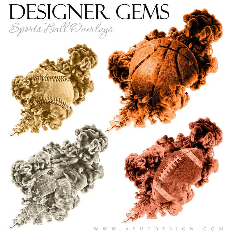Ashe Design | Photoshop Templates | Designer Gems | Smoldering Sports Balls | Overlays