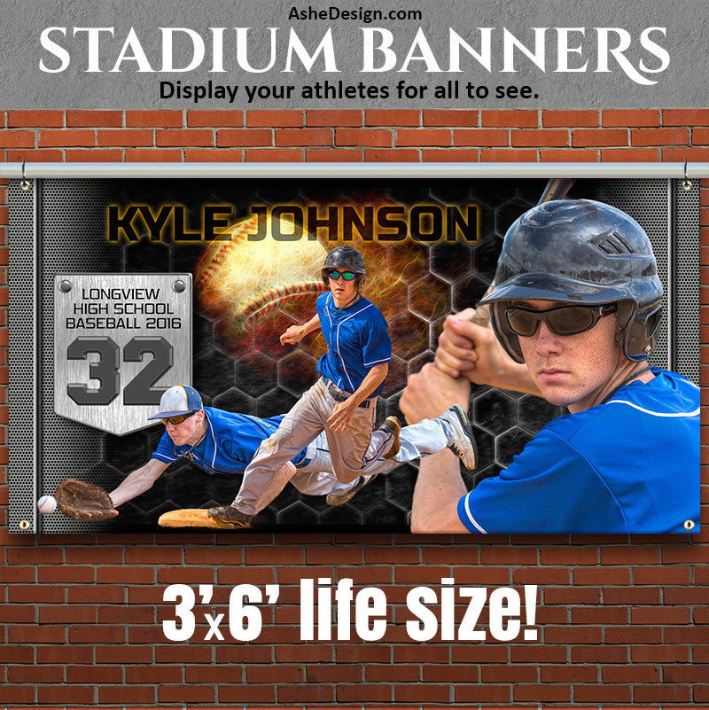 Ashe Design | Photoshop Template | Amped Stadium Banner | 3'x6' Horizontal | Great Balls Of Fire Baseball