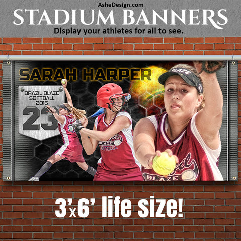 Ashe Design | Photoshop Template | Amped Stadium Banner | 3'x6' Horizontal | Great Balls Of Fire Softball