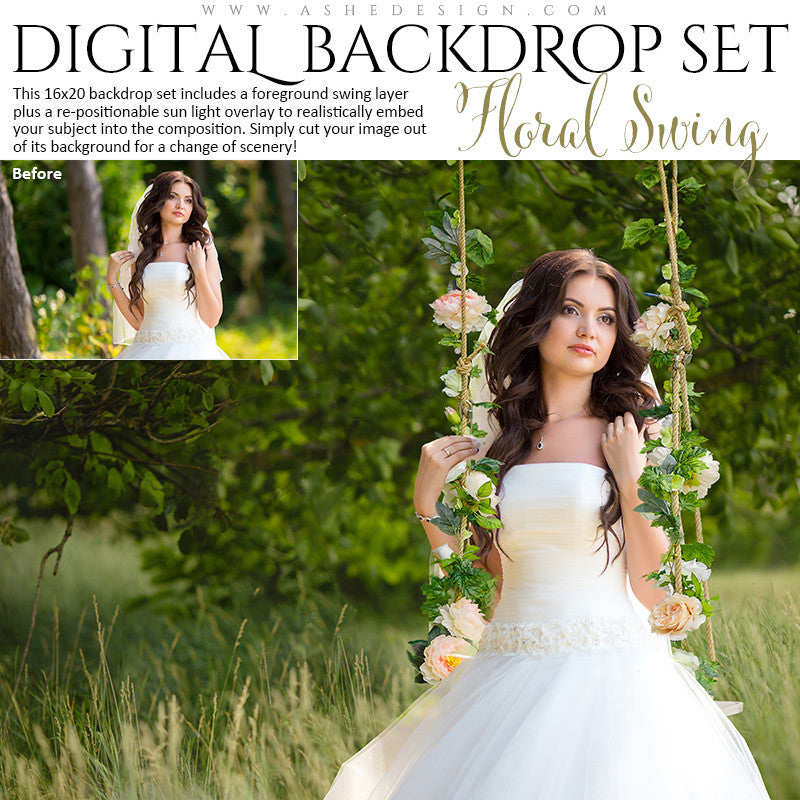 Ashe Design | Digital Backdrop Set | Floral Wedding Swing