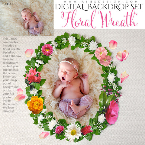 Ashe Design | Digital Backdrop Set | Floral Wreath