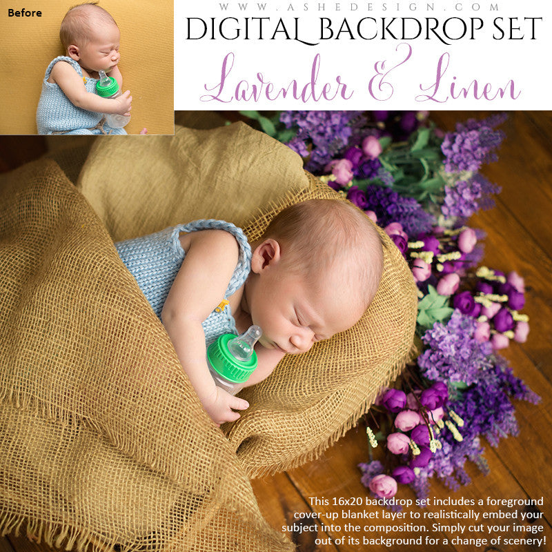 Ashe Design | Digital Backdrop Set | Lavender & Linen Baby