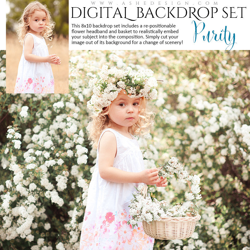 Ashe Design | Digital Backdrop Set |  8x10 | Purity White Flowers