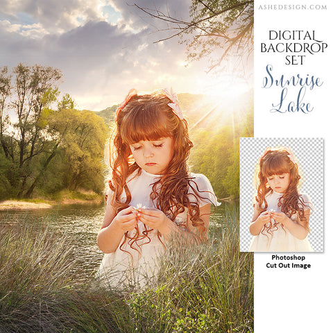 Ashe Design | Photoshop Template | Digital Backdrop Set | 11x14 | Sunrise Lake