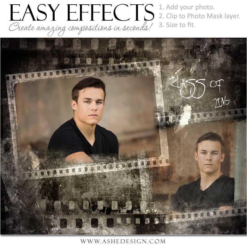Ashe Design | Easy Effects | Film Strip Grunge Poster | Senior Boy