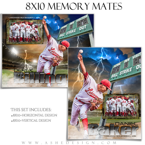 Ashe Design | 8x10 Memory Mate | Photoshop Templates | Lightning Strikes Baseball/Softball