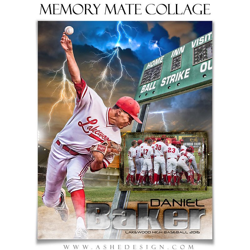Ashe Design | 8x10 Memory Mate | Photoshop Templates | Lightning Strikes Baseball/Softball vt