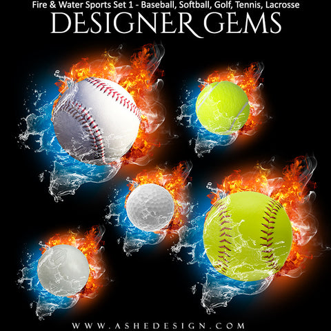 Ashe Design | Sports Photo Overlays | Fire Water | Sports Balls | Set 1