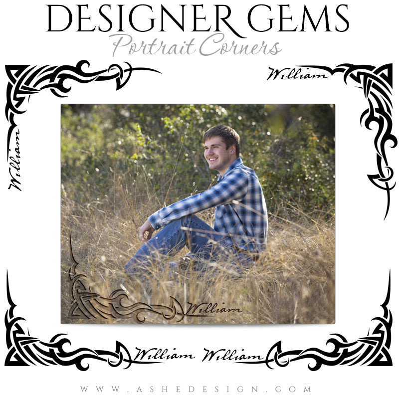 Customizable Designer Gems Portrait Corners for Photoshop | Tribal Senior