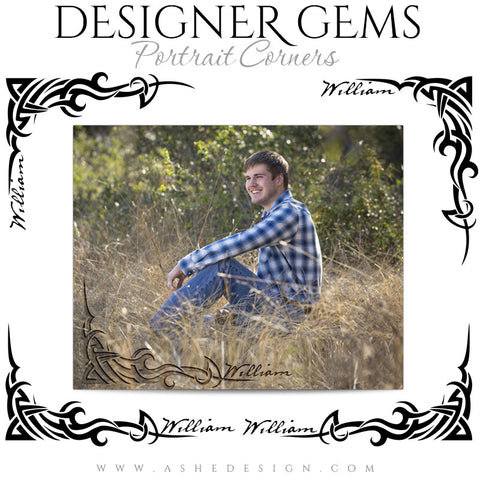 Customizable Designer Gems Portrait Corners for Photoshop | Tribal Senior