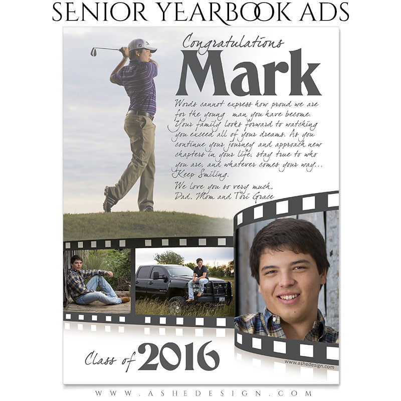 Senior Yearbook Ads for Photoshop | Film Strip full pg