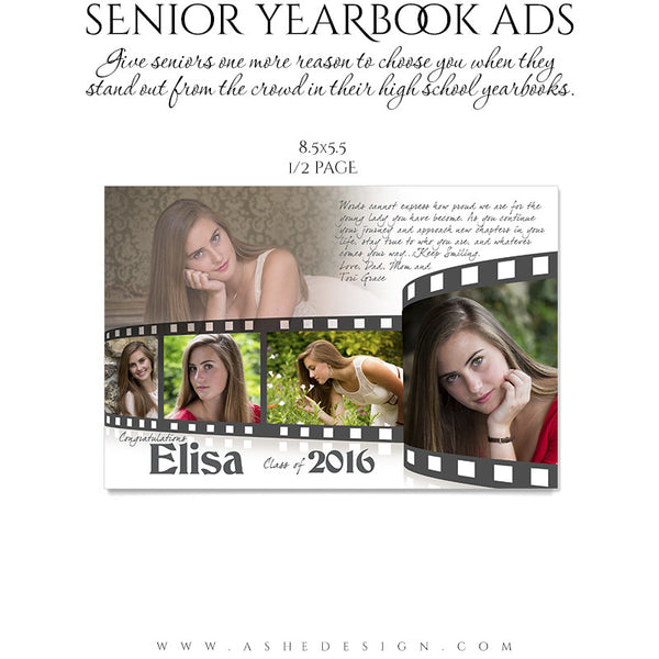 Senior Yearbook Ads for Photoshop | Film Strip half pg