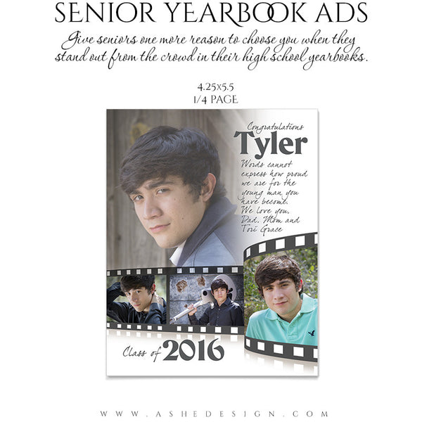 Senior Yearbook Ads for Photoshop | Film Strip quarter pg