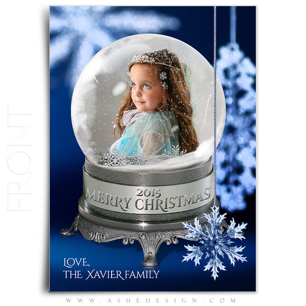 Christmas Card Photoshop Templates | Snow Globe - Snowflakes front