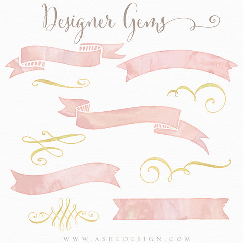 Designer Gems Photo Overlays | Watercolor Ribbons & Swirls