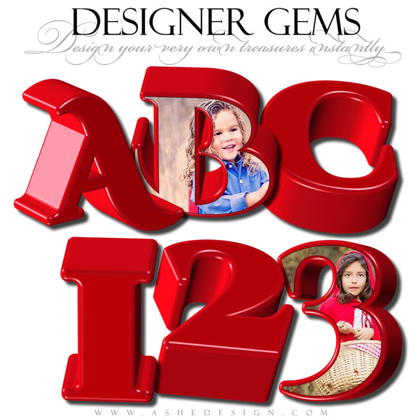 Designer Gems - 3D Alphabet - Red Hot Love