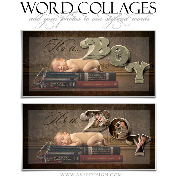 It's A Boy 3D Word Collage 10x20 web display