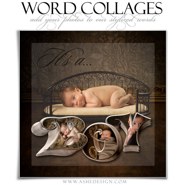 It's A Boy 3D Word Collage 12x12 web display