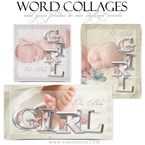 It's A Girl 3D Word Collage Set web display